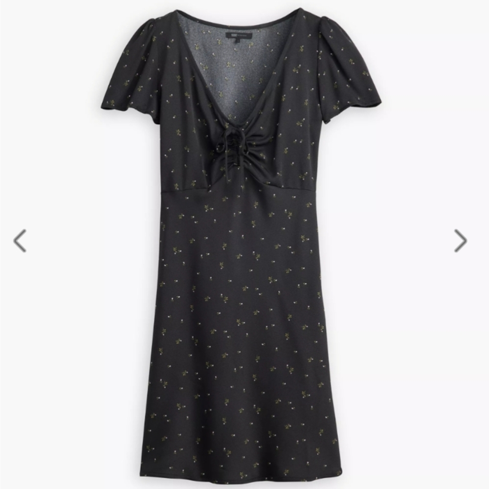 MWT Levi's Black Floral Dress. Size L Tie Detail Boho